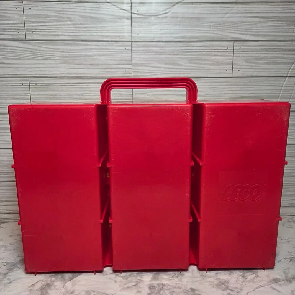 Lego Rare 1989 Vintage Red and Yellow 3 Compartment Storage Case w/ Sliding Lids